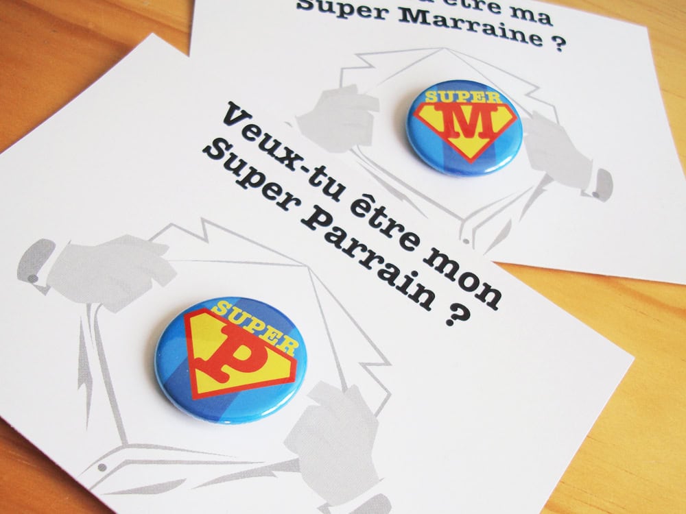 Toi aussi tu veux un Super Parrain ou une Super Marraine ? 4 carte badge super parrain super marraine