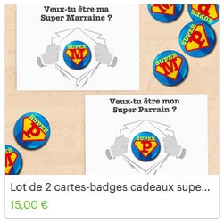 Voir sur la boutique lot de cartes badges super parrain super marraine