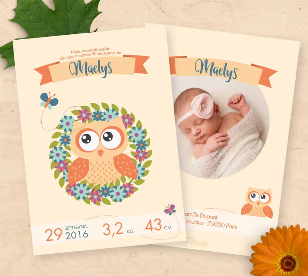 Nouveaux faire-part de naissance en mode champêtre ! 6 Faire-part de naissance hiboux