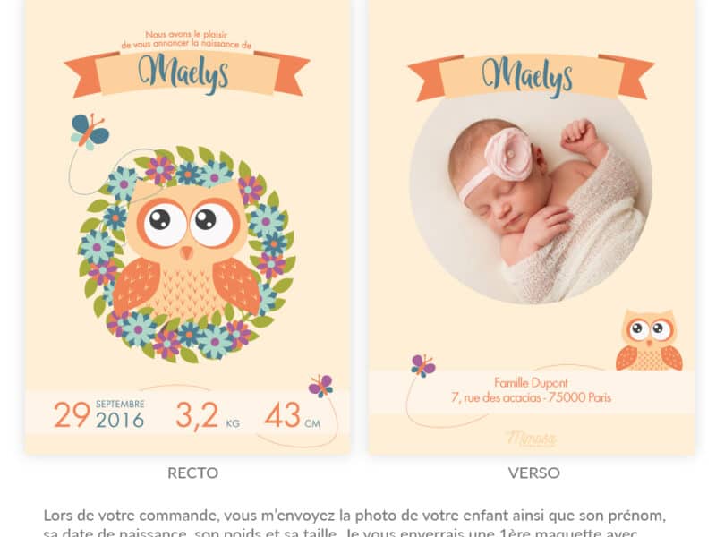 Faire-part de naissance hiboux