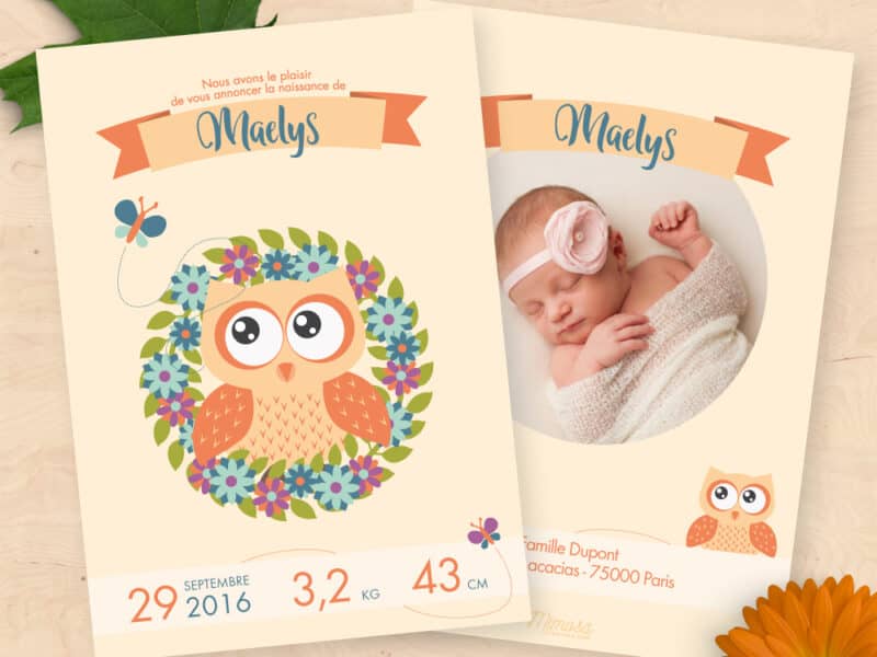 Faire-part de naissance - Collection hiboux