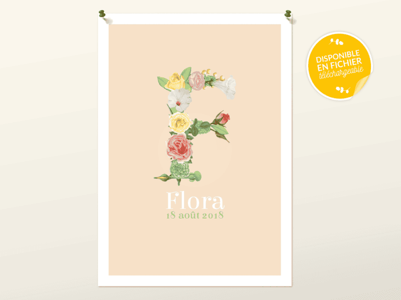 Affiche de naissance personnalisée pour chambre de bébé ou enfant – Cadeau de naissance, affiche initiale fleurie Affiche de naissance personnalisée pour chambre de bébé ou enfant - Cadeau de naissance, affiche initiale fleurie