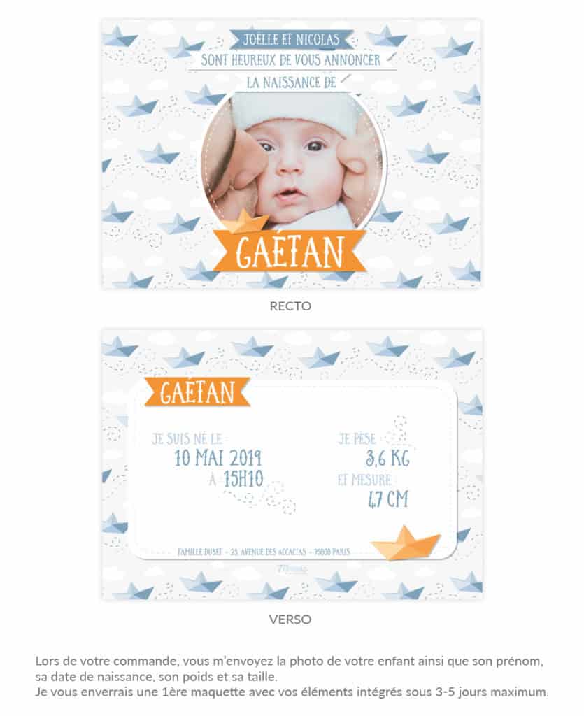 Faire-part de naissance - Collection petit bateau origami – Image 3