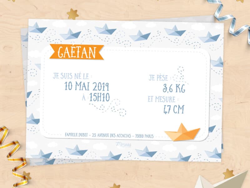 Faire-part de naissance personnalisable origami