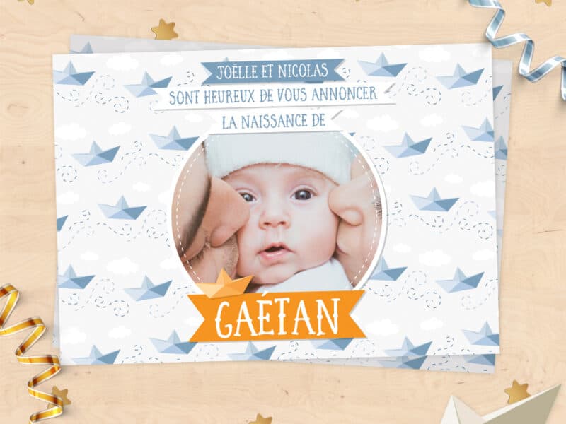 Faire-part de naissance - Collection petit bateau origami
