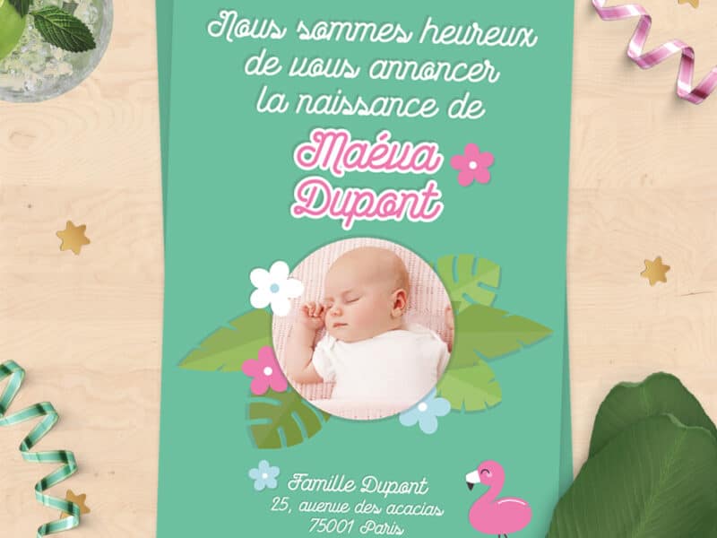 Faire-part de naissance personnalisable, tropical