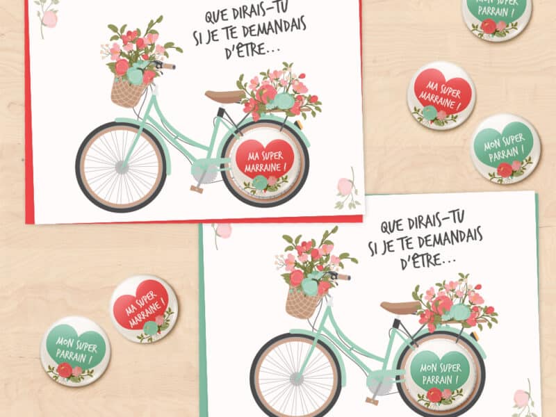 Lot de 2 cartes-badges demande de parrain/marraine