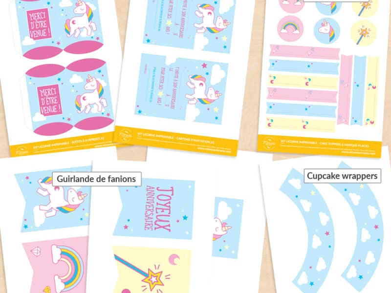 Kit anniversaire imprimable thème licorne