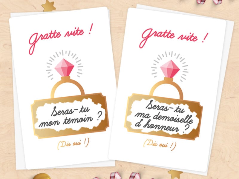 Mini carte à gratter demande de témoin ou demoiselle d'honneur