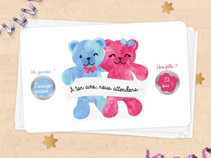 Mini carte à gratter annonce sexe du bébé - nounours