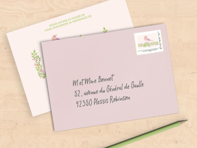 Personnalisation de timbre pour faire-part de naissance
