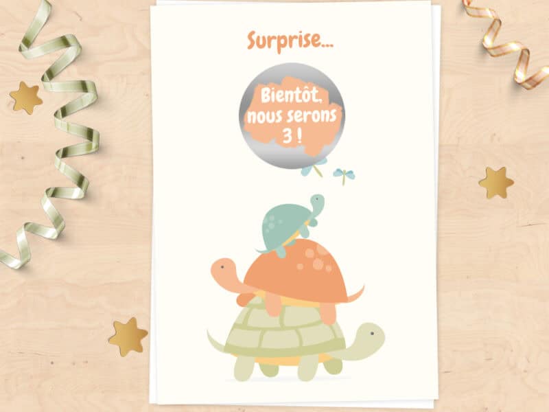 Carte à gratter annonce grossesse - Tour de tortues
