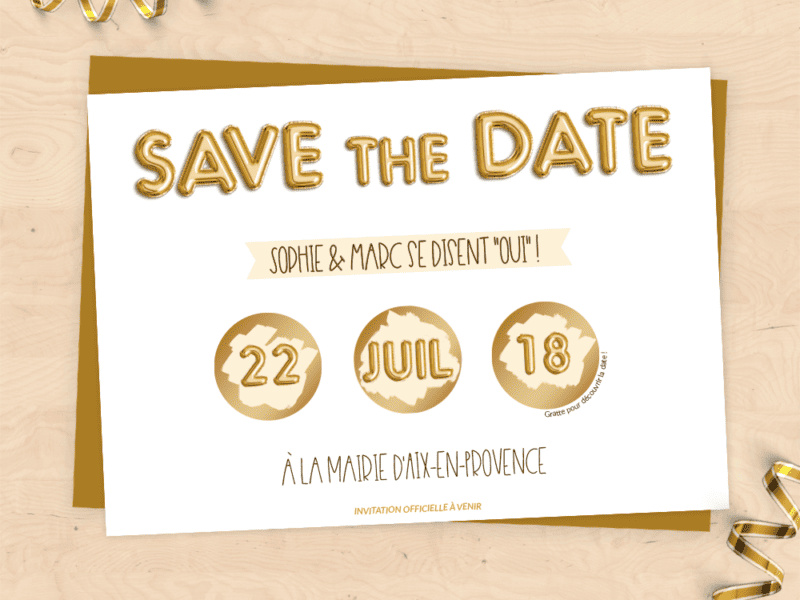 "Save the Date" à gratter - ballons dorés