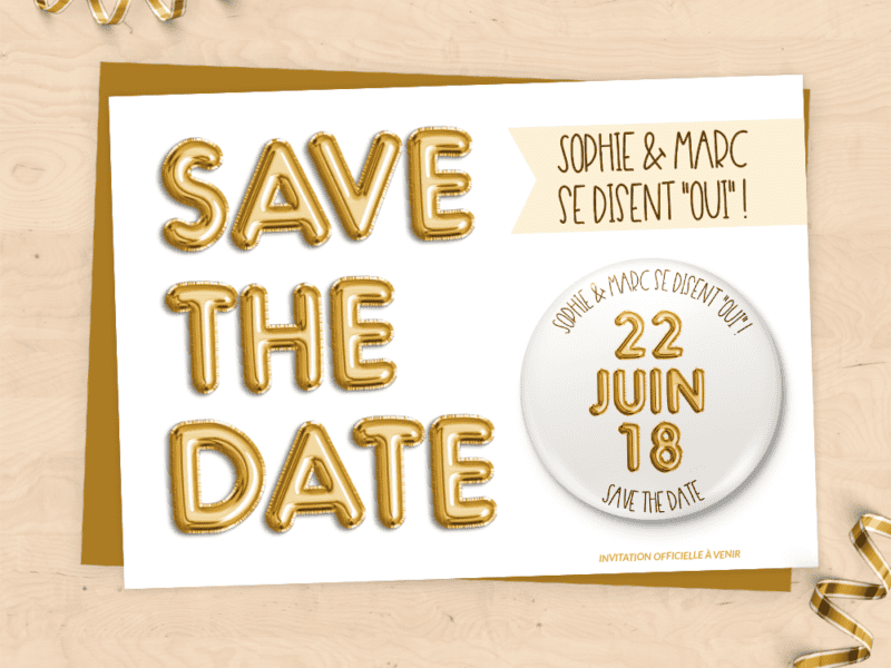 "Save the Date" avec magnet - ballons dorés