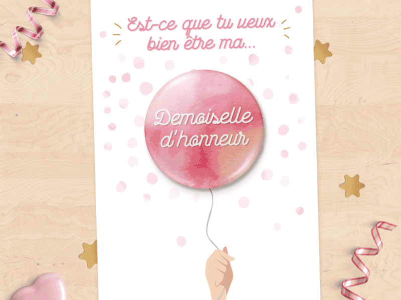 Carte-badge pour demande de témoin et demoiselle d'honneur