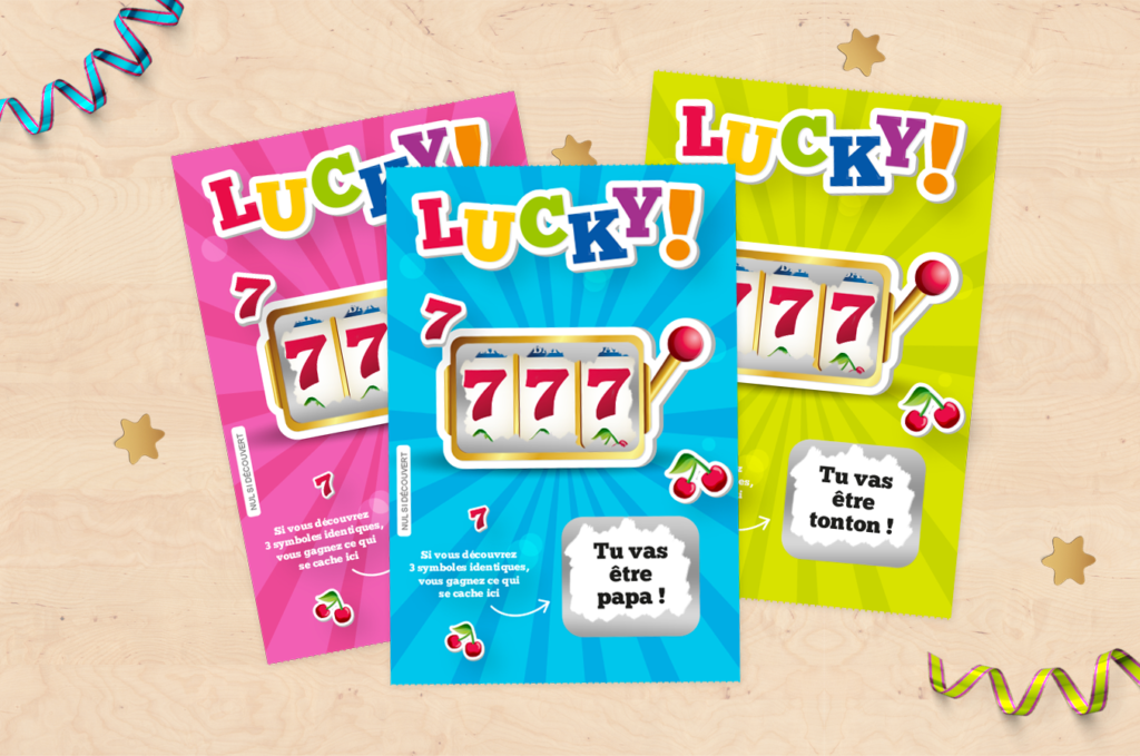 Carte à gratter annonce grossesse - Style ticket de jeu à gratter pour futur papa, tonton, tata, grand-mère et grand-père !