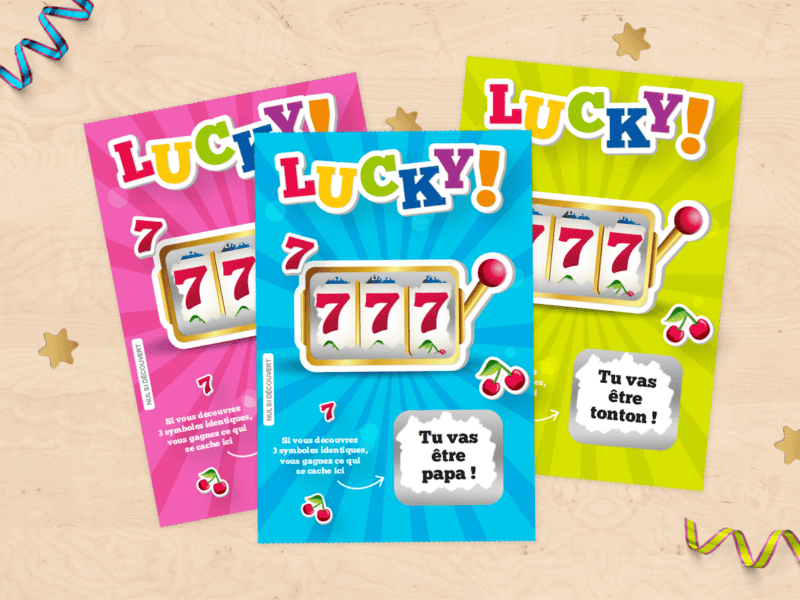 Carte à gratter annonce grossesse - Style ticket de jeu à gratter pour futur papa, tonton, tata, grand-mère et grand-père !