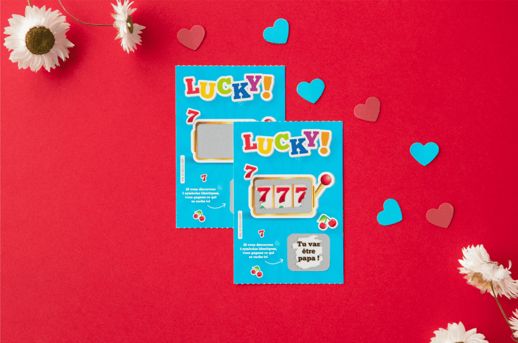 Carte à gratter annonce grossesse - Style ticket de jeu à gratter pour futur papa