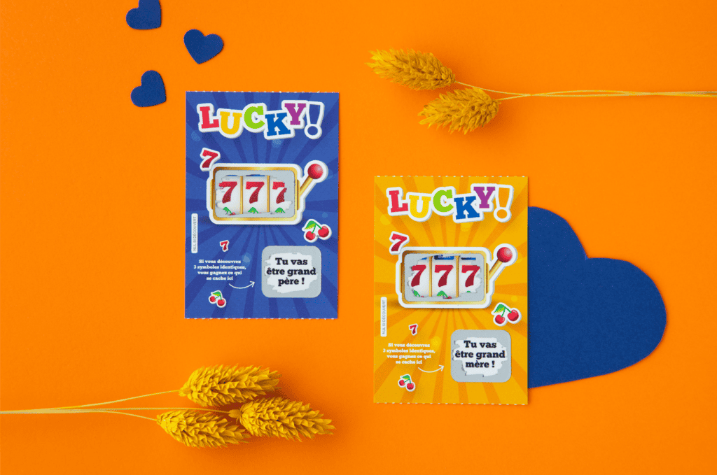 Carte à gratter annonce grossesse - Style ticket de jeu à gratter pour futur grands-parents