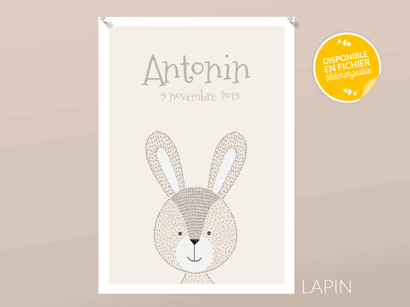 Affiche de naissance personnalisée pour chambre de bébé/enfant – Cadeau de naissance, affiche animaux style crayonnés lapin, tigre ou ours Affiche de naissance personnalisée pour chambre de bébé/enfant - Cadeau de naissance, affiche animaux style crayonnés lapin, tigre ou ours