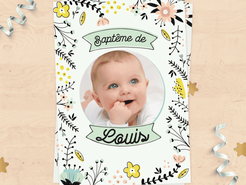 Faire-part de baptême - Collection fleurs scandinaves