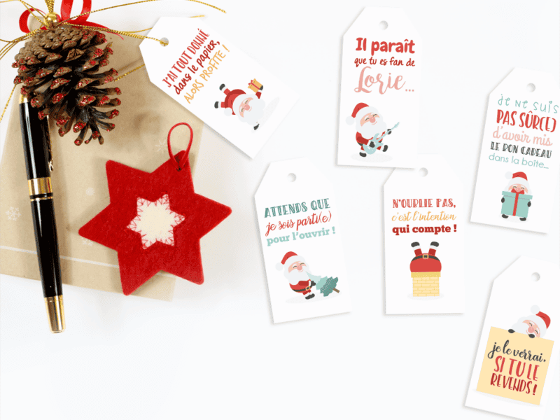 Lot de 9 tags pour cadeaux de noël - humour