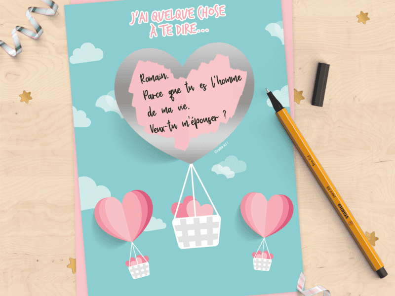 Carte à gratter personnalisable annonce grossesse, mariage, demande de témoin, demande en mariage - saint valentin