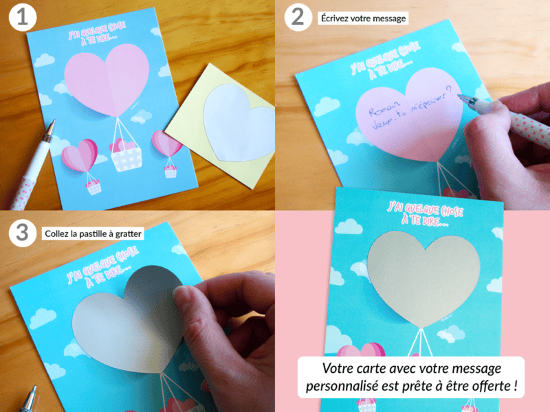Carte à gratter personnalisable annonce grossesse, mariage, demande de témoin, demande en mariage - saint valentin