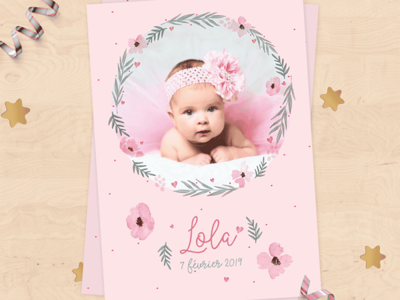 Faire-part de naissance personnalisable fille - Collection rose pastel