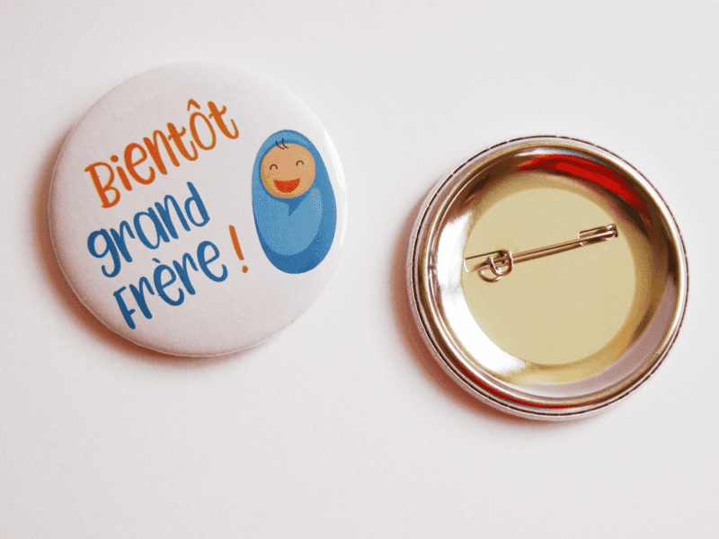 Badge annonce grossesse "Bientôt grande soeur" ou "Bientôt grand frère"