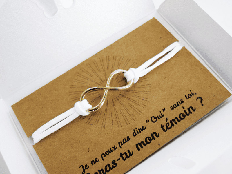 Carte demande de témoin de mariage avec bracelet infini doré