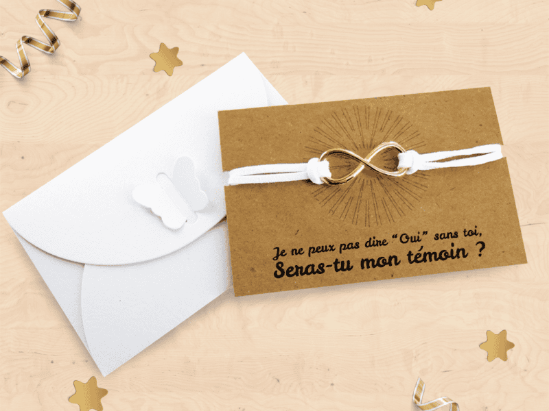 Carte demande de témoin de mariage avec bracelet infini doré