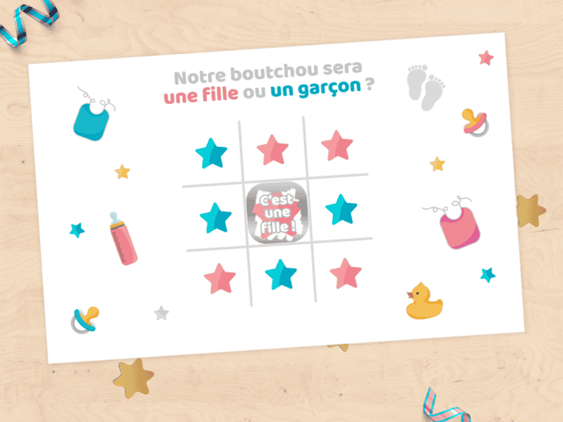 Mini carte à gratter annonce grossesse, sexe du bébé, fille ou garçon - style morpion