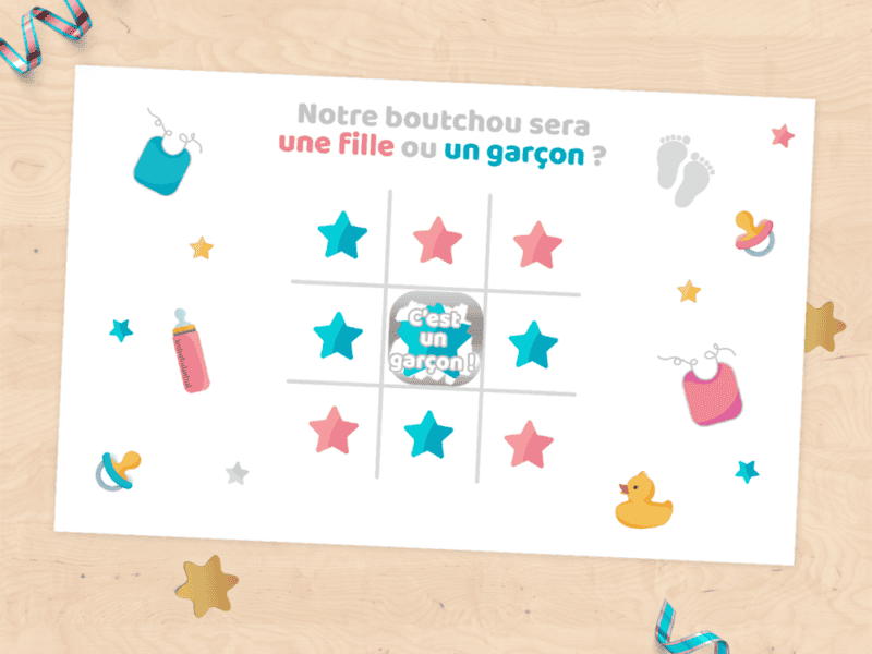 Mini carte à gratter annonce grossesse, sexe du bébé, fille ou garçon - style morpion
