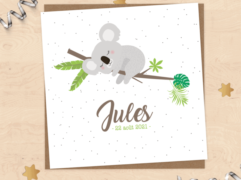 Faire-part de naissance à personnaliser, faire part bébé - Collection koala