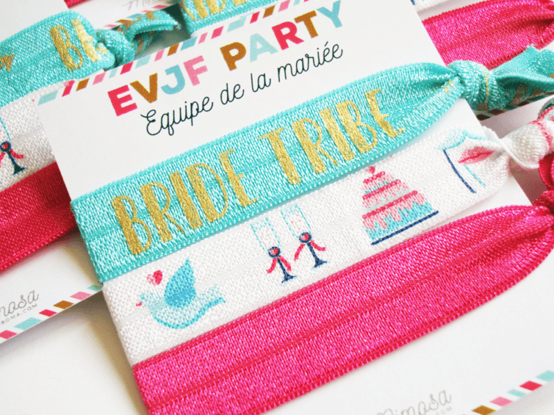 Élastiques à cheveux, bracelet élastique pour EVJF - Equipe de la mariée / Bride tribe, cadeau demoiselle d'honneur mariage