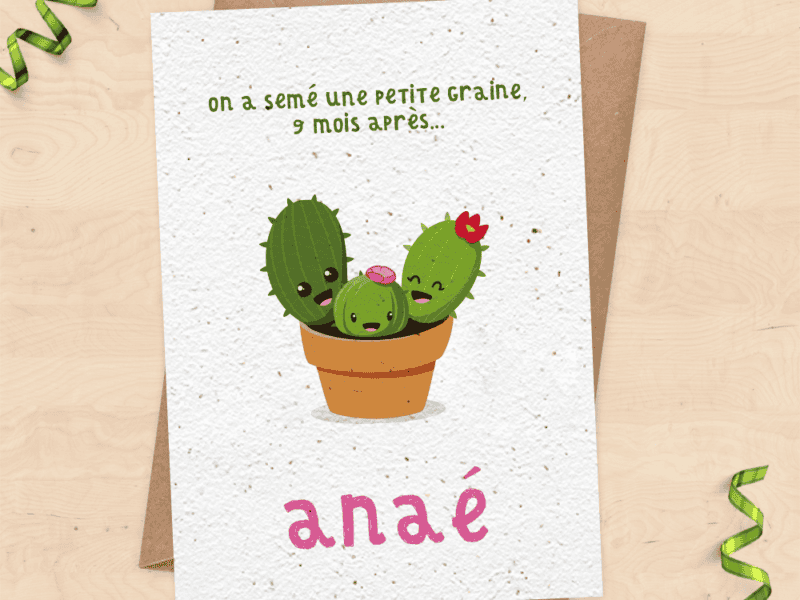 Faire-part de naissance personnalisé, carte à planter - collection cactus