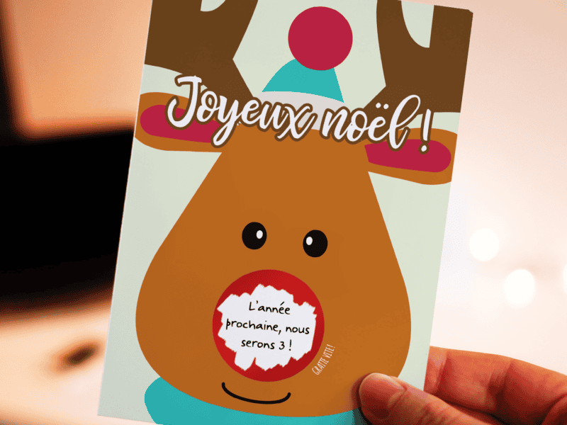 Carte à gratter à personnaliser pour annonce cadeau, annonce grossesse, demande de témoin, demande de parrain/marraine ! Renne de noël