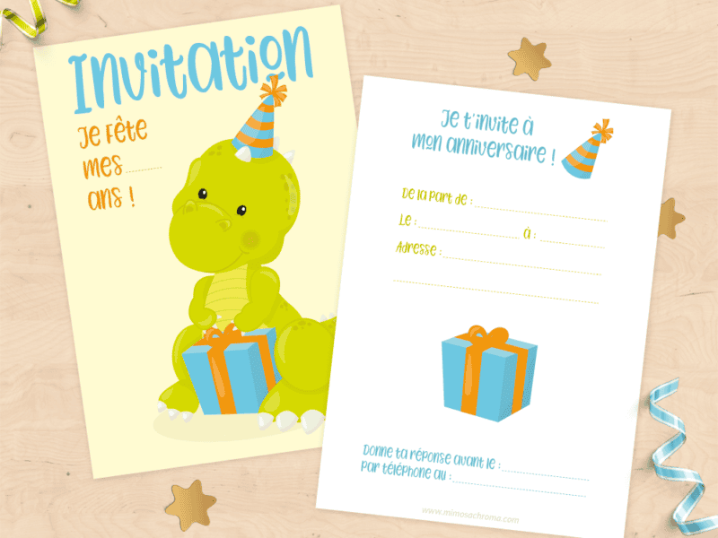 Cartons d'invitation anniversaire enfant - Thème dinosaure avec son cadeau