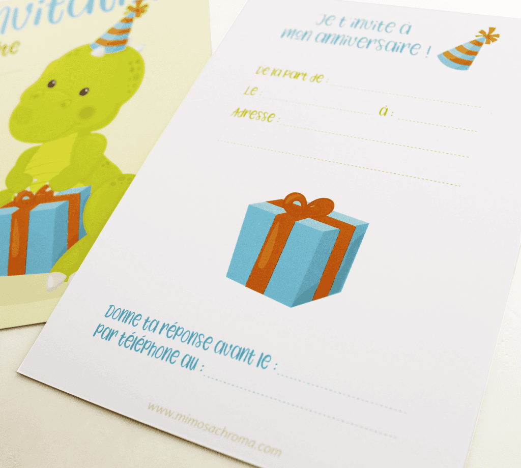 Cartons d'invitation anniversaire enfant - Thème dinosaure avec son cadeau