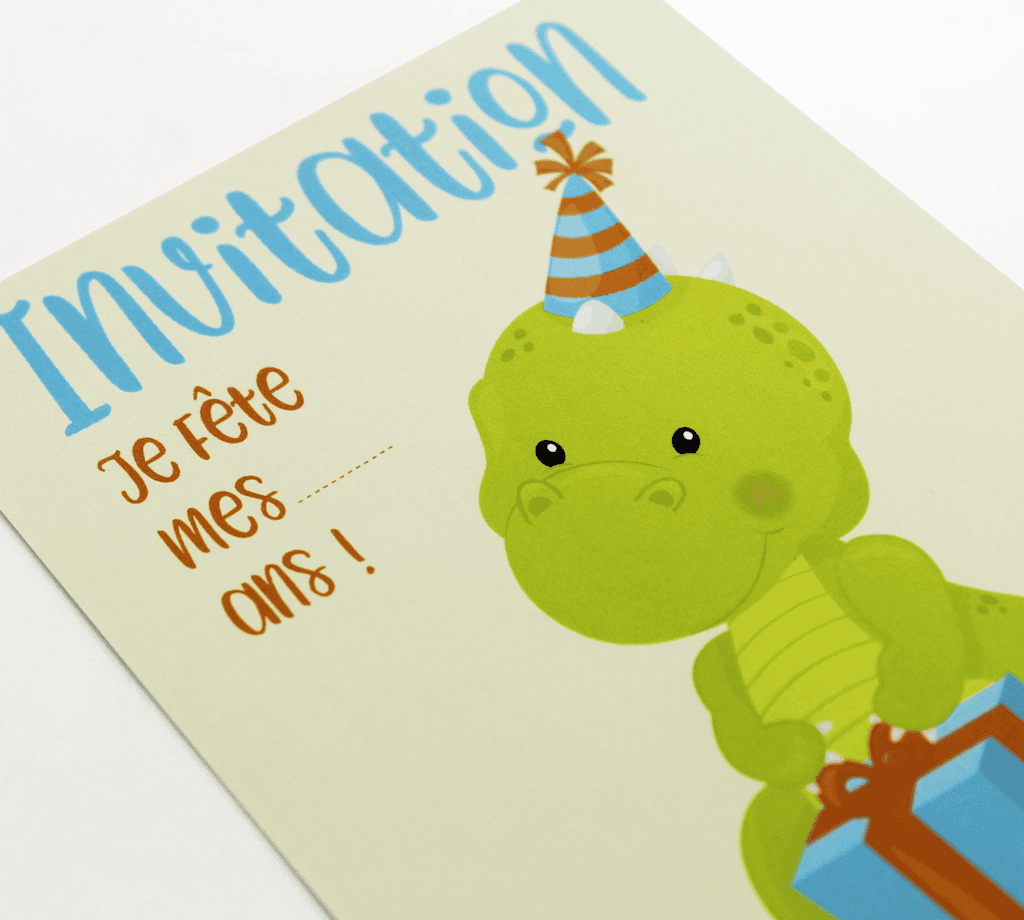 Cartons d'invitation anniversaire enfant - Thème dinosaure avec son cadeau