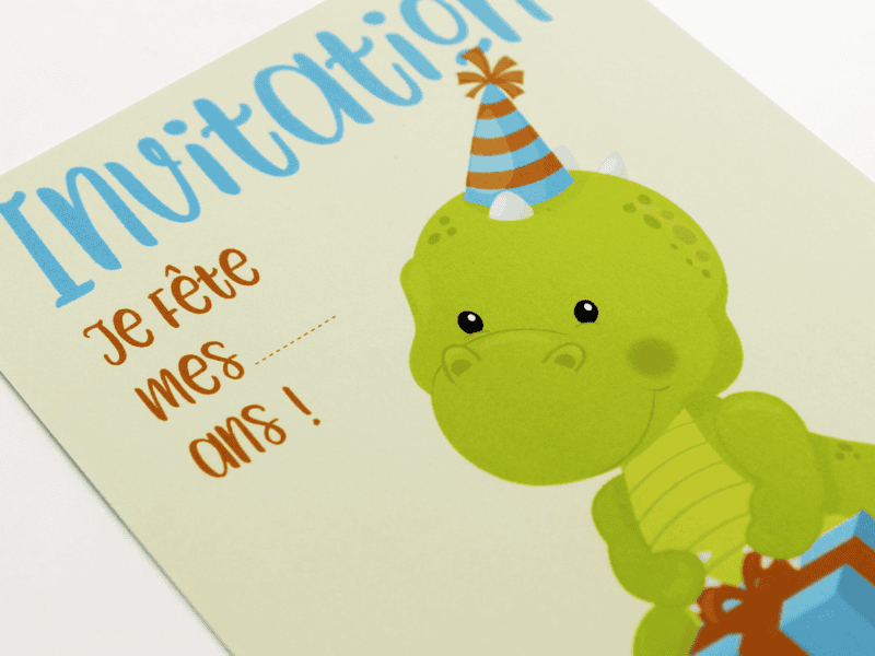 Cartons d'invitation anniversaire enfant - Thème dinosaure avec son cadeau
