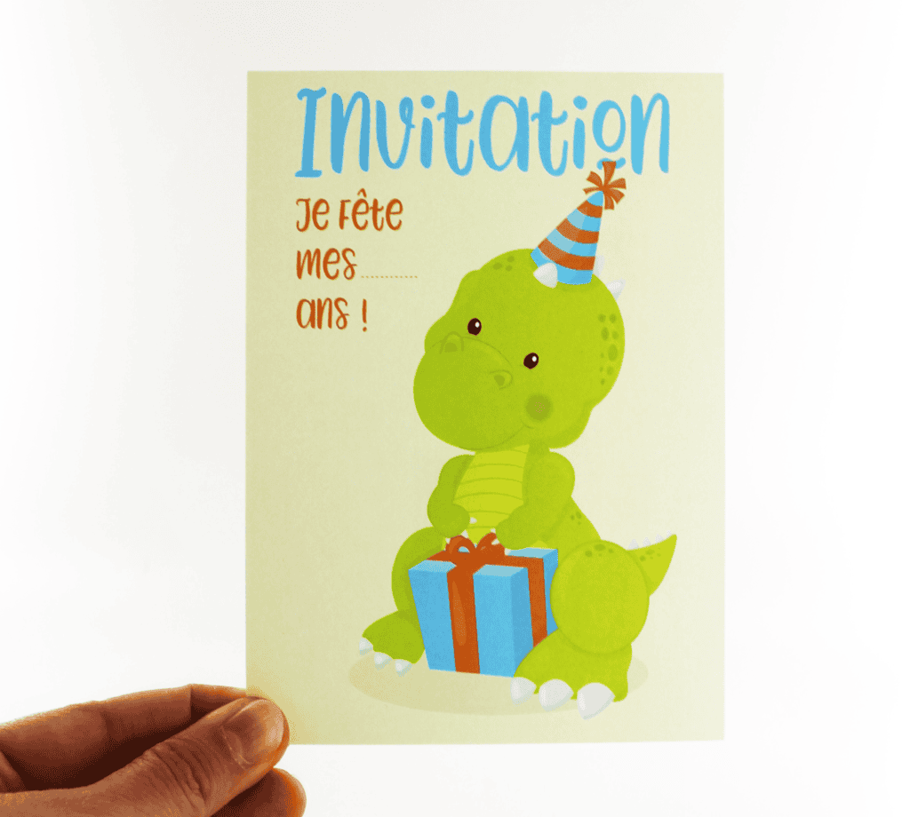 Cartons d'invitation anniversaire enfant - Thème dinosaure avec son cadeau