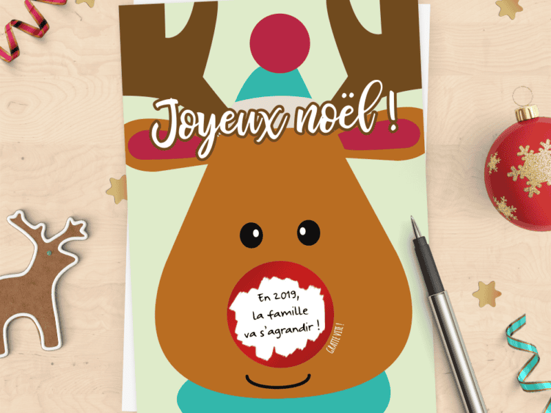 Carte à gratter à personnaliser pour annonce cadeau, annonce grossesse, demande de témoin, demande de parrain/marraine ! Renne de noël
