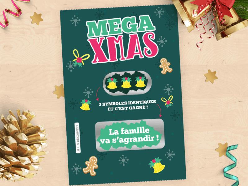 Carte à gratter annonce grossesse - Ticket jeu de grattage spécial noël !