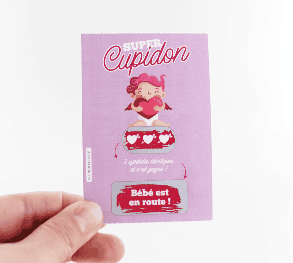 Carte à gratter annonce grossesse ou mariage - Style ticket de jeu à gratter spécial Saint Valentin !
