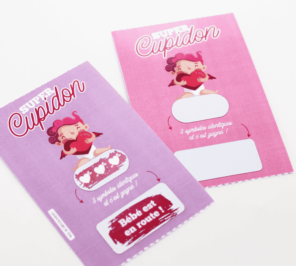 Carte à gratter annonce grossesse ou mariage - Style ticket de jeu à gratter spécial Saint Valentin !