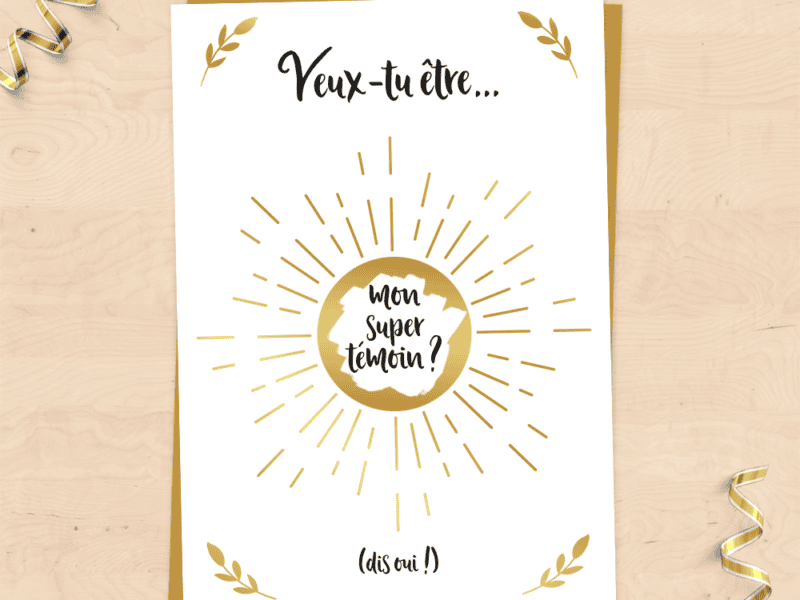 Carte à gratter pour demande de témoin de mariage - Veux-tu être mon super témoin ? - Noir, blanc et Dorure