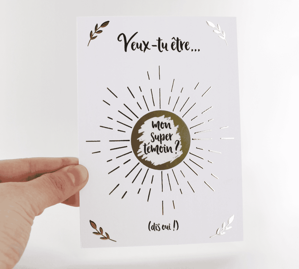 Carte à gratter pour demande de témoin de mariage - Veux-tu être mon super témoin ? - Noir, blanc et Dorure