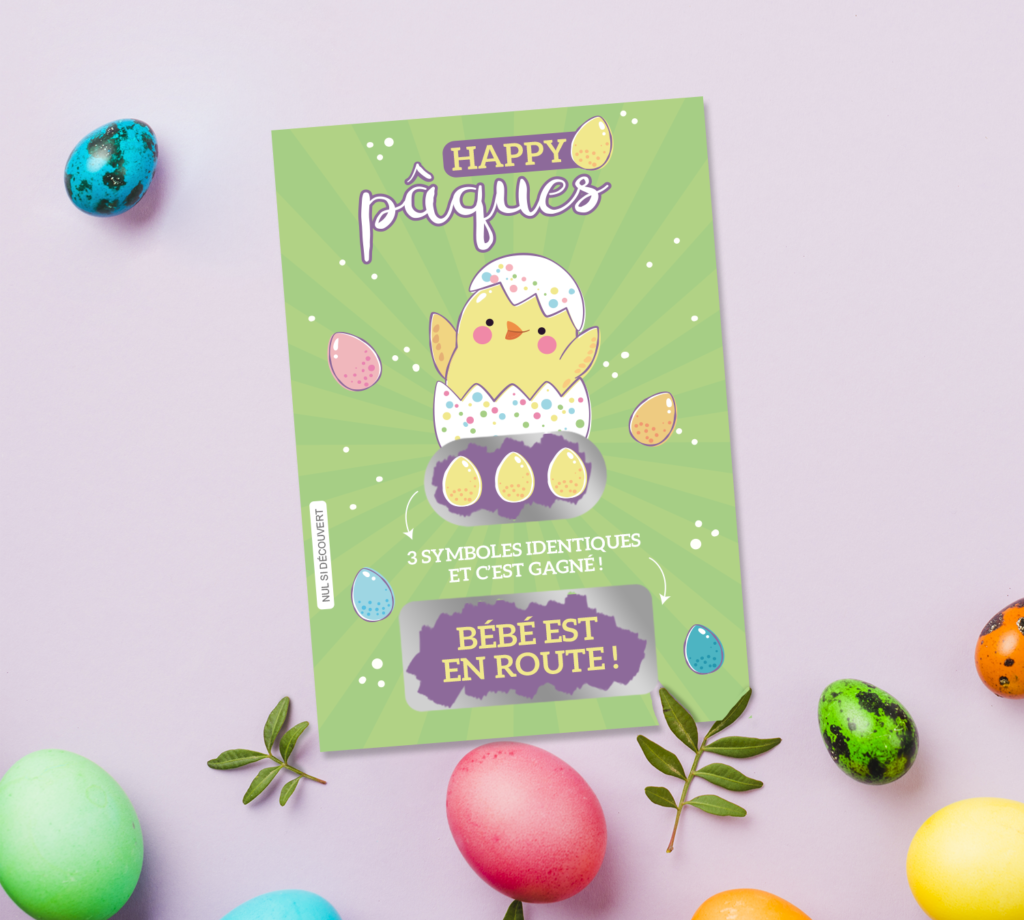 Carte à gratter annonce grossesse - Style ticket de jeu à gratter spécial Pâques